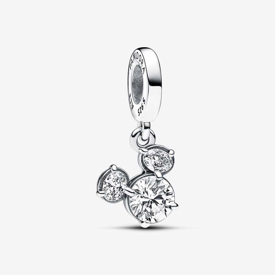 Bille Disney, silhouette tête Mickey, argent, zircons