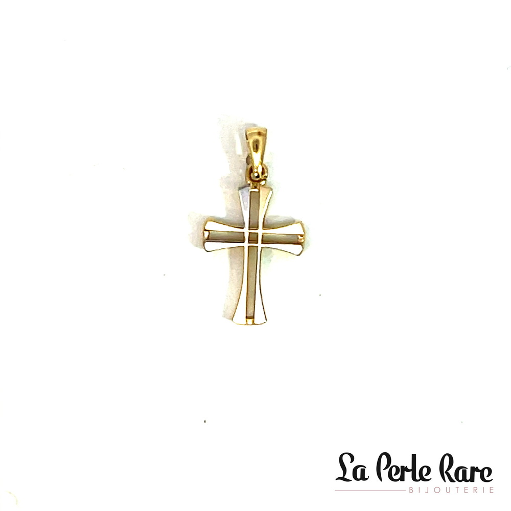 Pendentif croix, or 2 tons (jaune/blanc) 10 carats