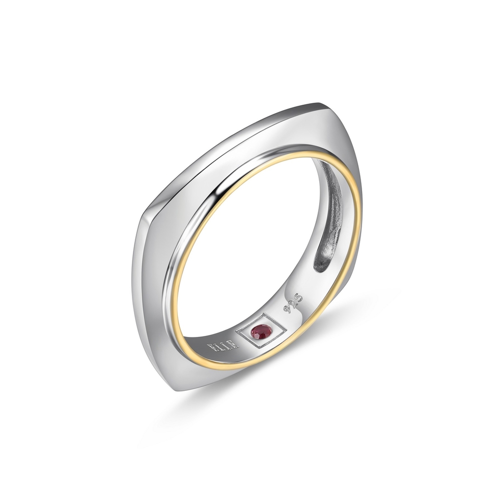 Bague carrée, argent 2 tons (blanc/jaune) - R4LAD7A0A8 - Elle