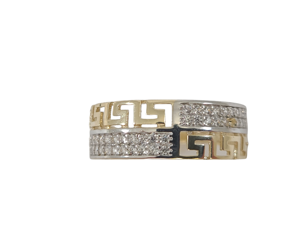 Versace-style two-tone gold ring (yellow/white) with cubic zirconia - RDS01-2282-2T - Exclusivity