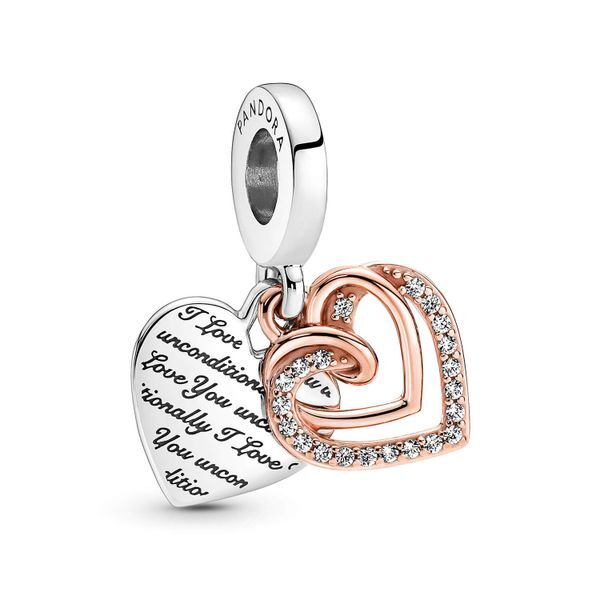 Bille double coeurs entrelacés, argent, zircons incolores, pandora rose - 781062C01 - Pandora