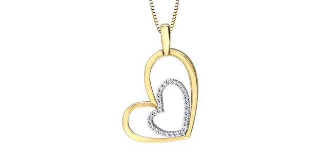 Pendentif or jaune en forme de coeur, 14 points diamants total