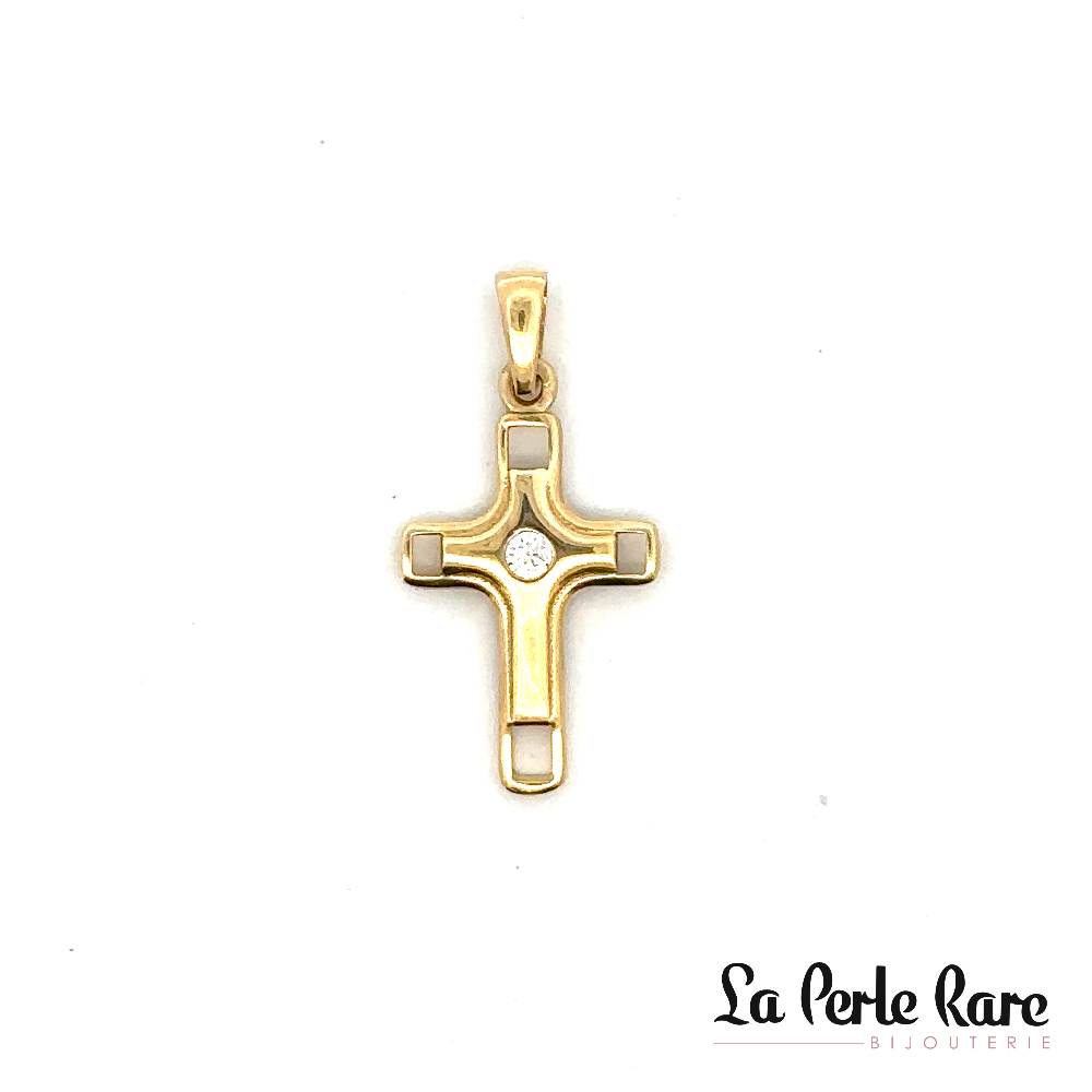 Pendentif croix, or jaune 10 carats, zircon incolore - PAT-125-J - Exclusivités