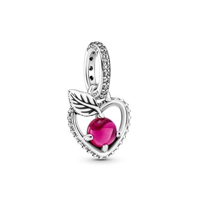 Pendentif pomme blanche neige disney, cristal cerise et zircon