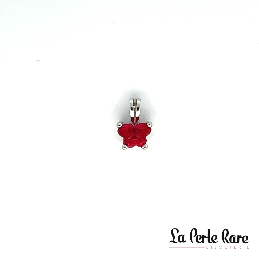 Pendentif argent, juillet, zircon rose foncé