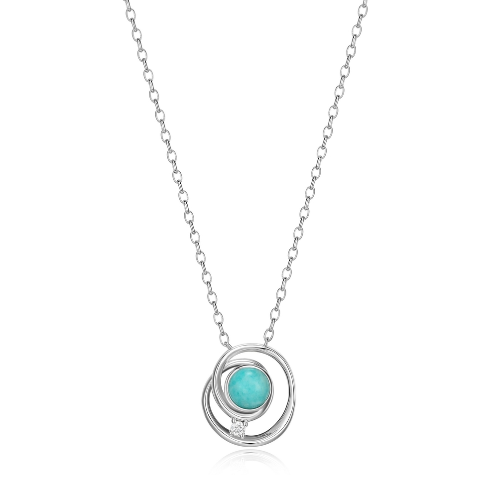 Collier argent rhodié, amazonite du Pérou, moissanite