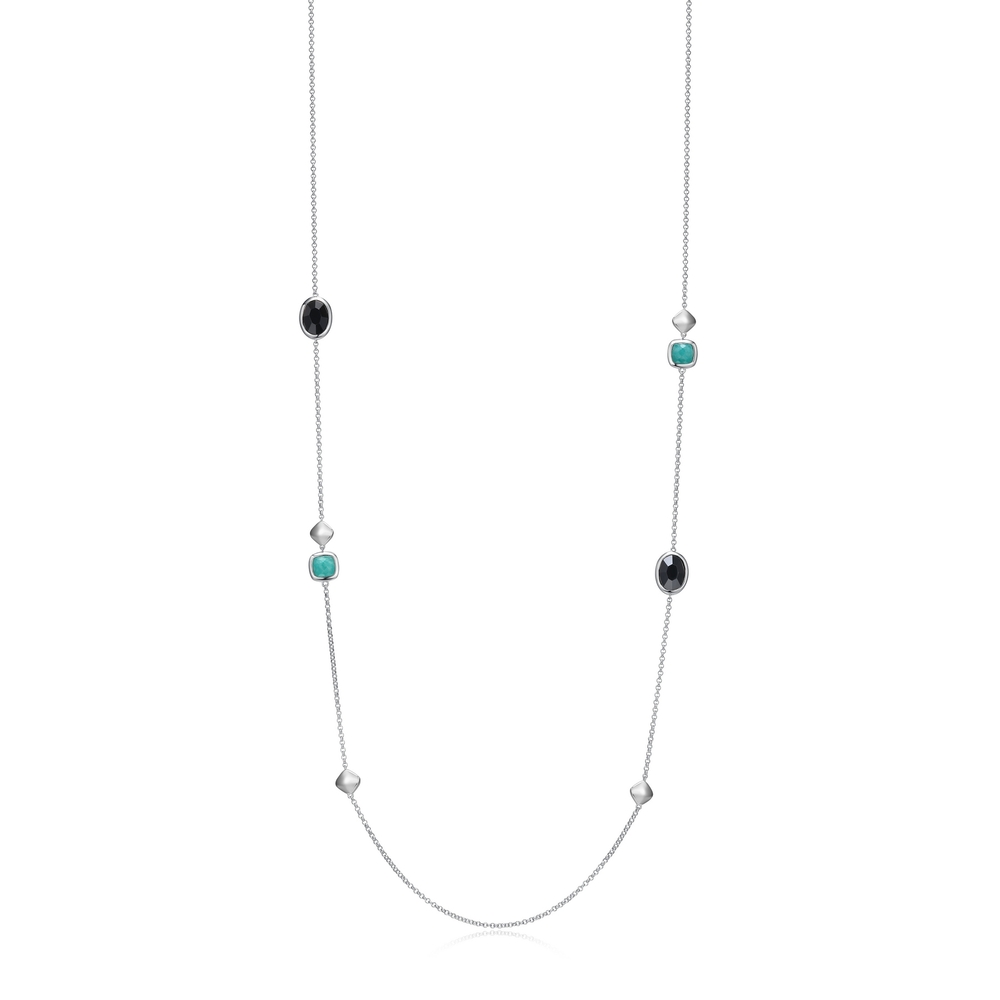 Collier argent rhodié, amazonite, hématite synthétique