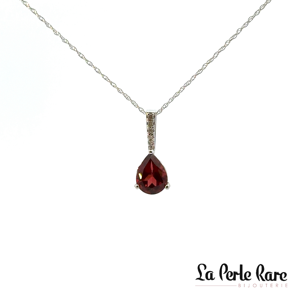 Pendant, 10 Karat White Gold, Garnet, Total 3 Points of Diamonds - LPR-2511 - Exclusivity