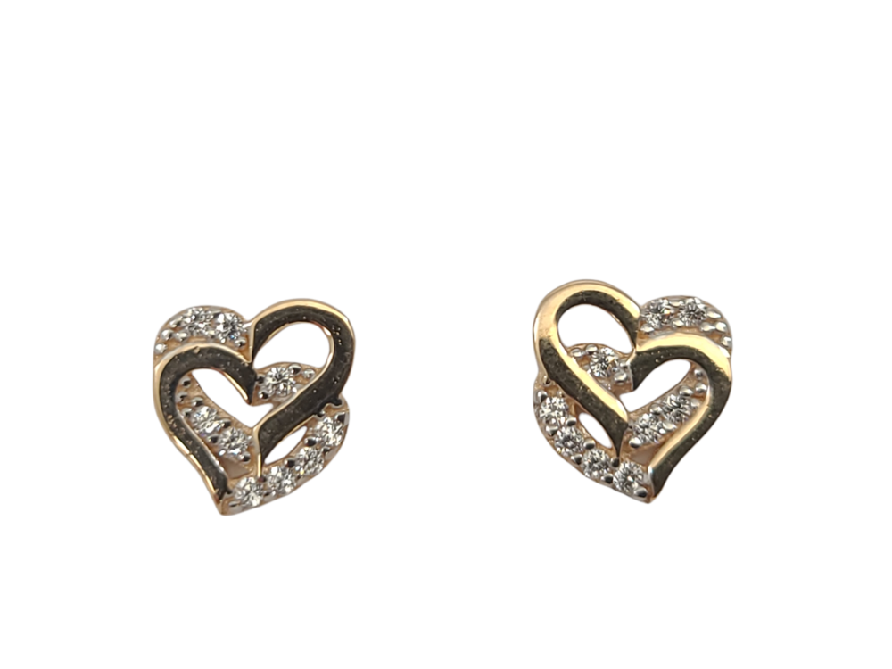 Boucles d'oreilles fixes coeurs, or 2 tons (rose/blanc) 10 carats, zircons incolores - EOZ-1318-2TR - Exclusivités