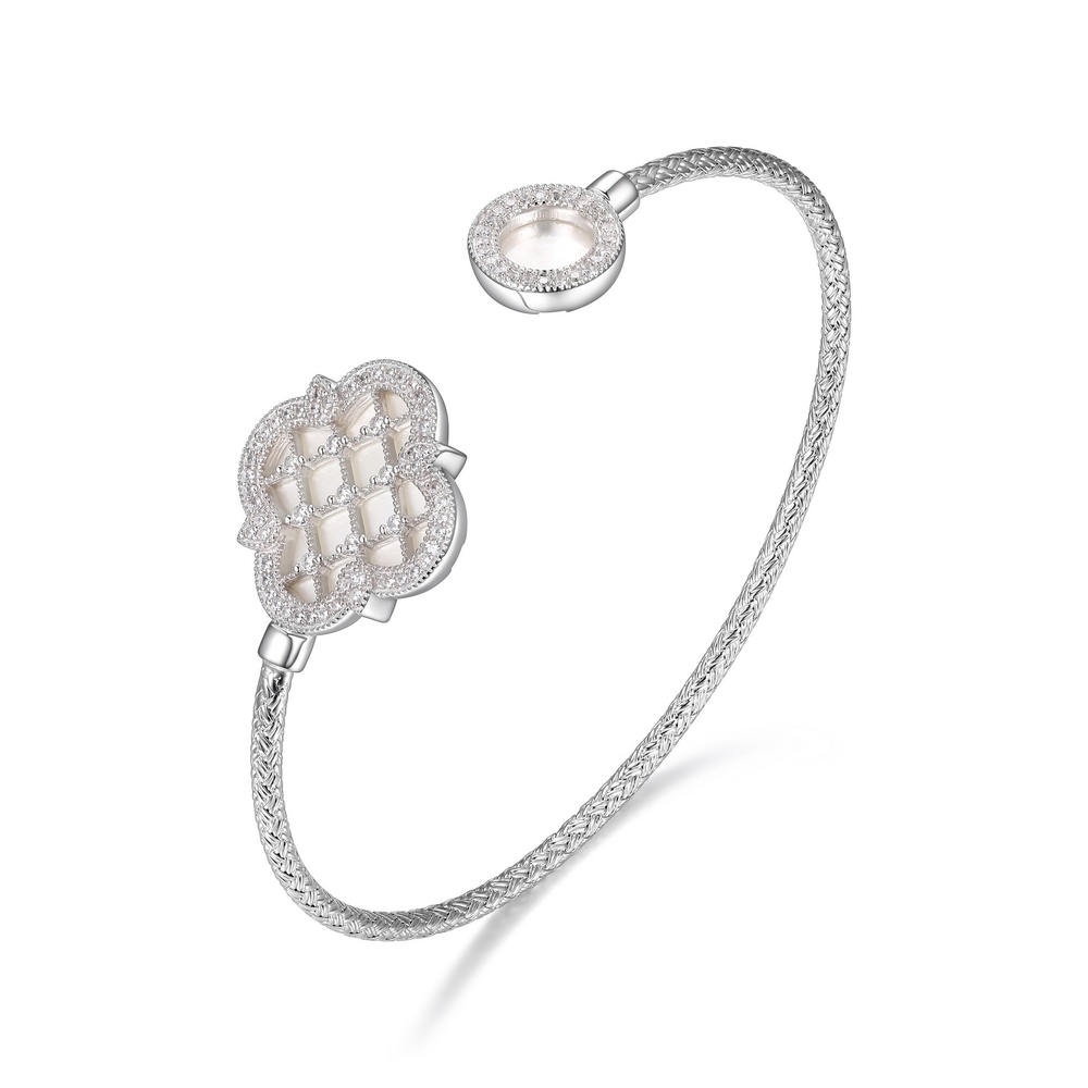 Bracelet rigide ouvert, argent rhodié, nacre, zircons - R1Q192A9ZY - Charles Garnier Paris