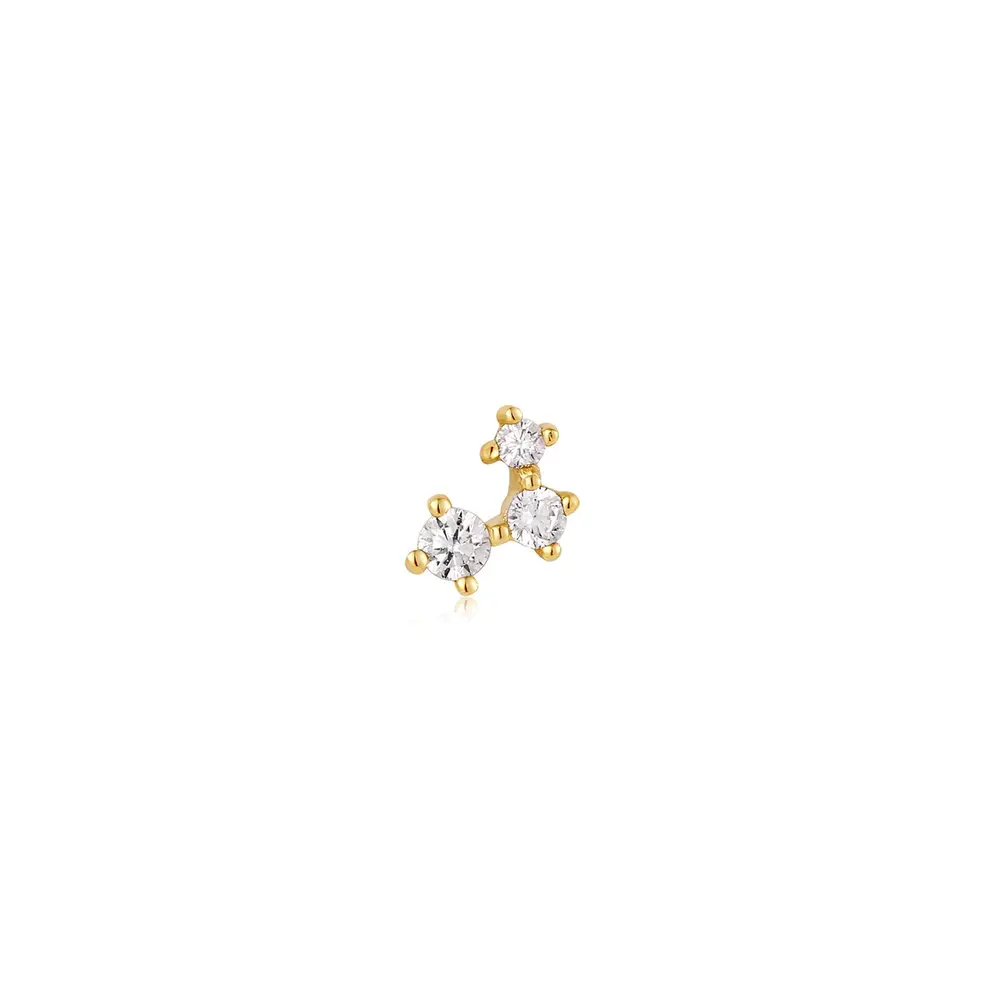 Single gold-plated silver stud earring with cubic zirconia