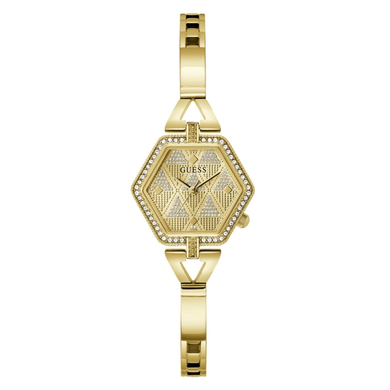 Hexagonal golden stainless steel watch, crystals - GW0680L2 - Guess