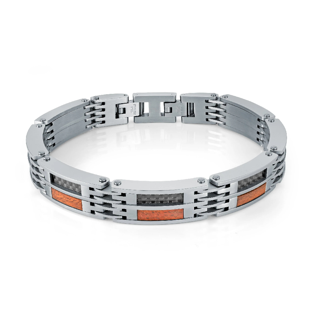 Bracelet acier inoxydable, fibre de carbone, bois - SMB708 - Italgem Steel