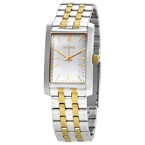 Montre rectangulaire, acier 2 tons (blanc/jaune) - 98A137 - Bulova