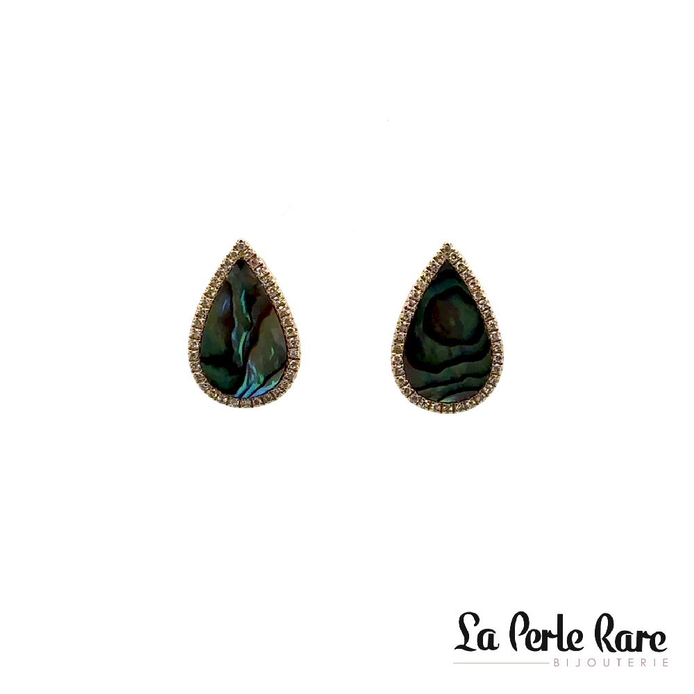 14K Yellow Gold Stud Earrings, Abalone Shell, 16 Diamond Points Total - 13987SBE4YXA1 - Exclusivity