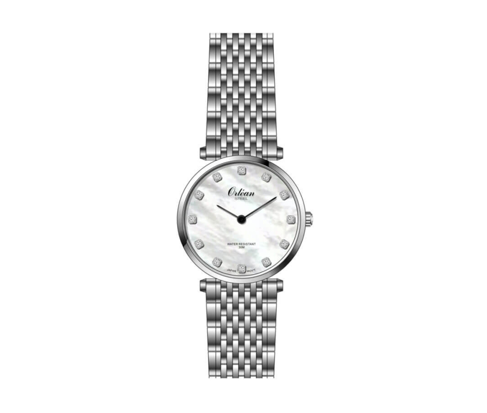 Montre acier, fond nacré blanc, zircons - ME3359 - Orlean