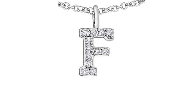 Pendentif lettre f, 6 pts dia, or blanc - DD7530F - Corona