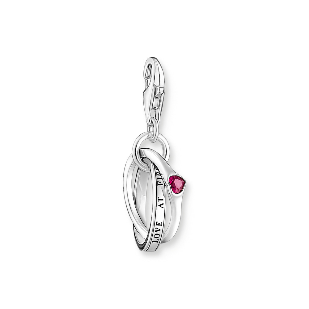 Charm anneaux entrelacés, argent, zircon rouge