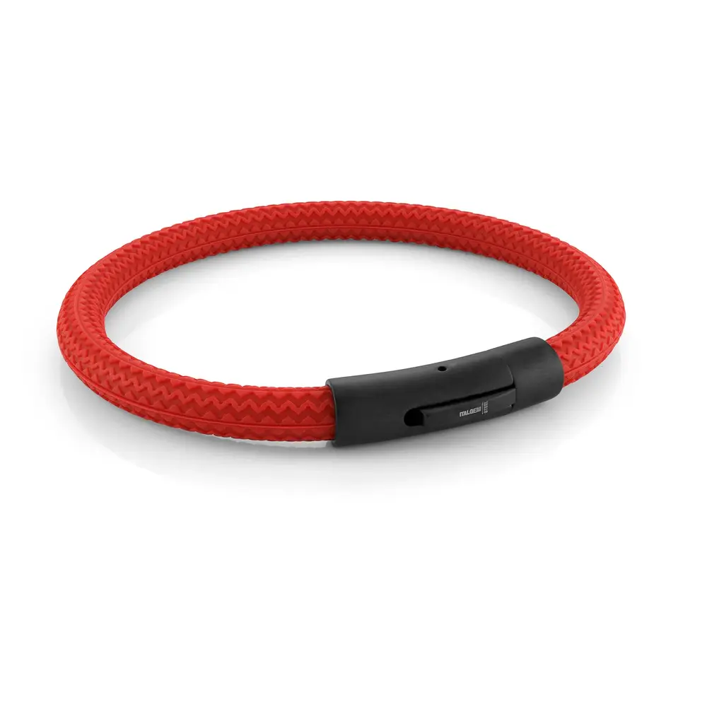 Bracelet acier noir, silicone rouge - SBR13-7.5 - Italgem Steel