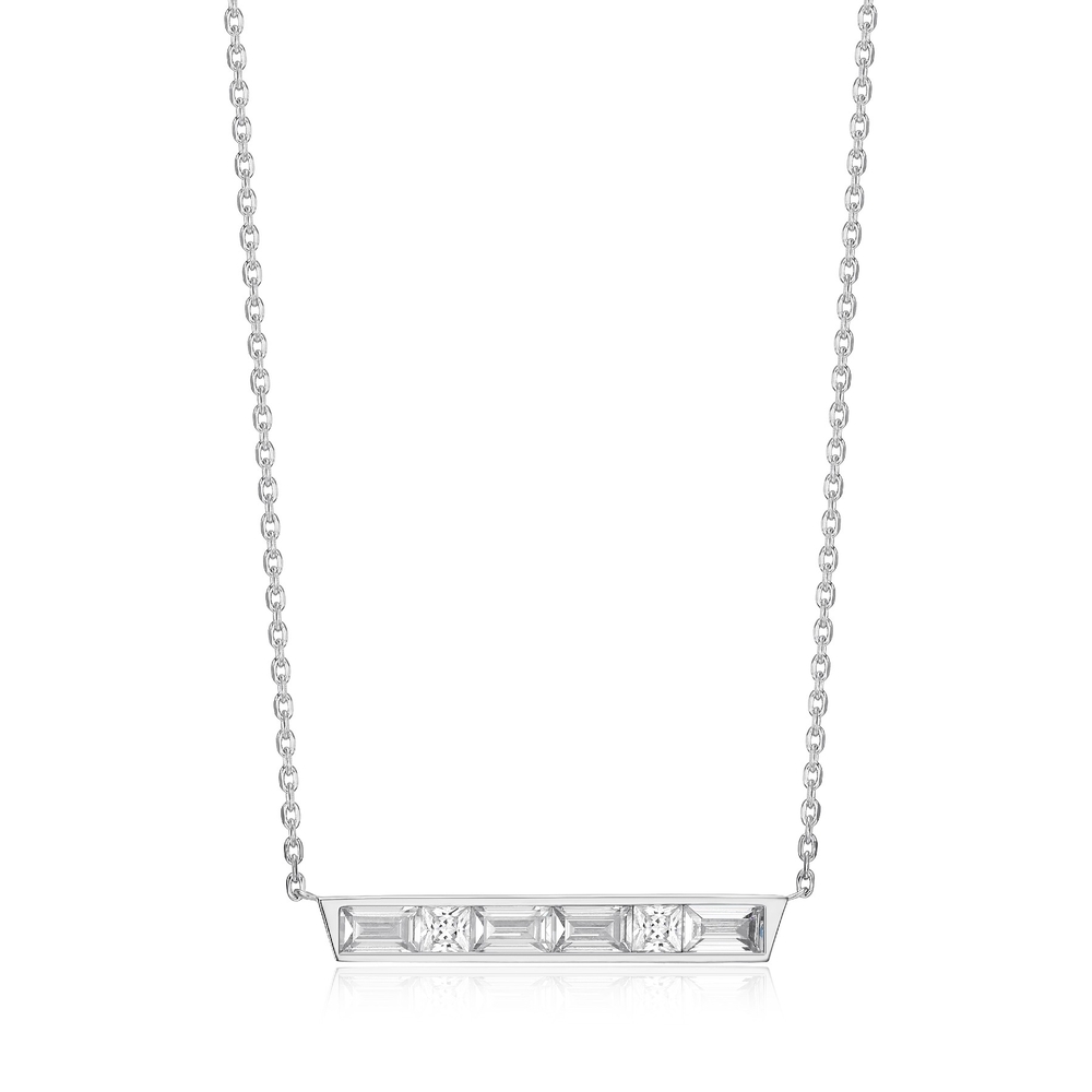 Collier argent rhodié, zircons