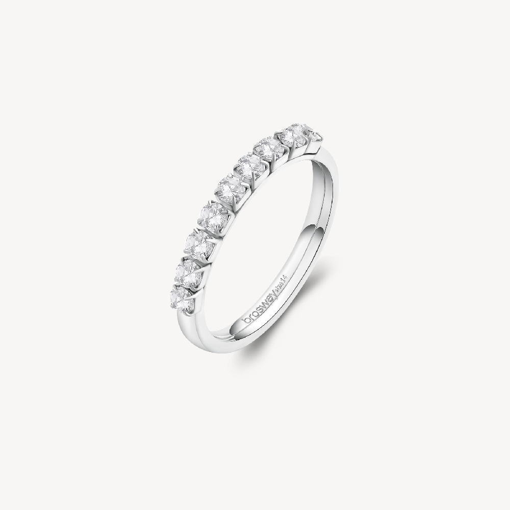 Stainless steel semi-eternity band with clear zirconia