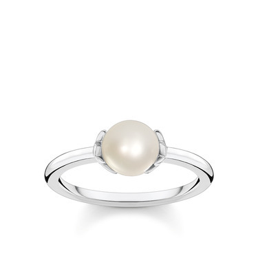 Silve, pearl, zirconia ring