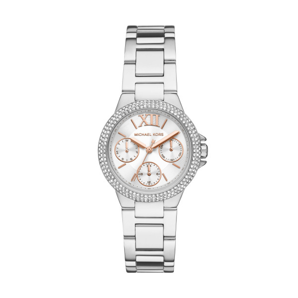 Montre acier, fond blanc/rose, zircons - MK7198 - Michael Kors