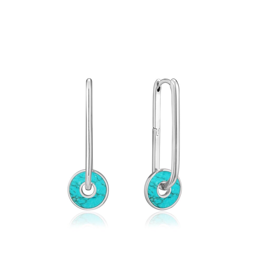 Hoop earrings turquoise disc silver rhodium-plated - E022-04H - Ania Haie