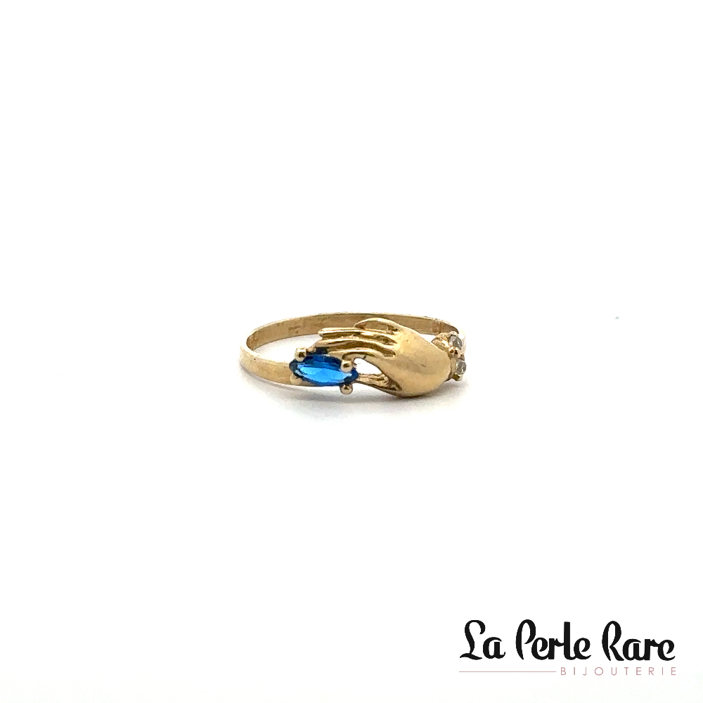 10K Yellow Gold Ring, White and Blue Zircons - 2526 - Exclusivity