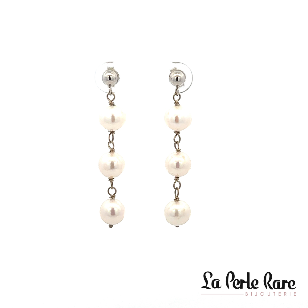 Bo pendantes or blanc, perles blanches 6 mm - GRACE-10KW - Exclusivités