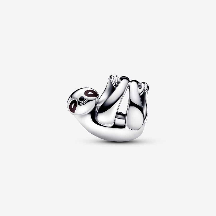 Hanging sloth charm, silver, black enamel - 793331C01 - Pandora