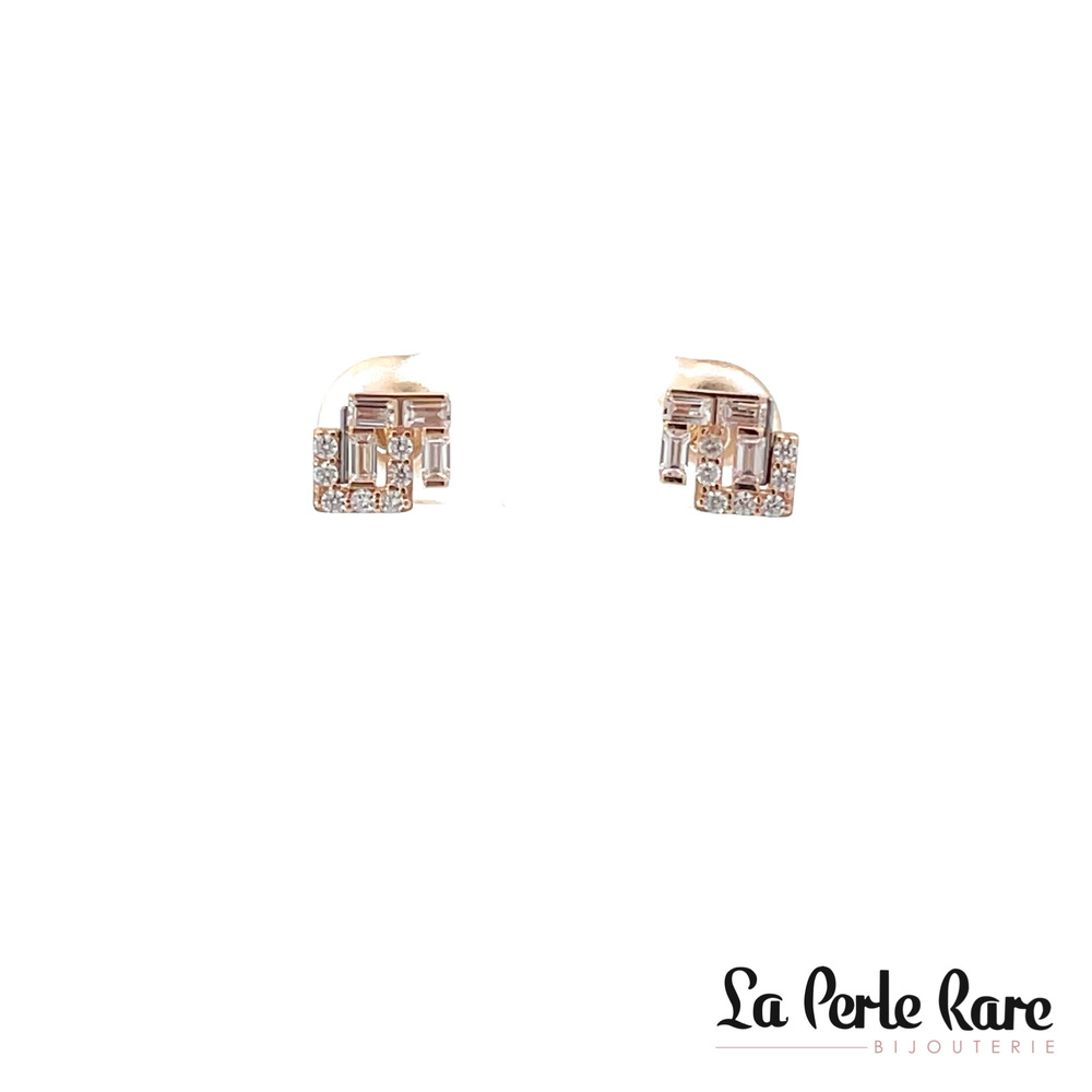 Boucles d'oreilles fixes or rose 10 carats, zircons incolores - EDC01-6550R - Exclusivités