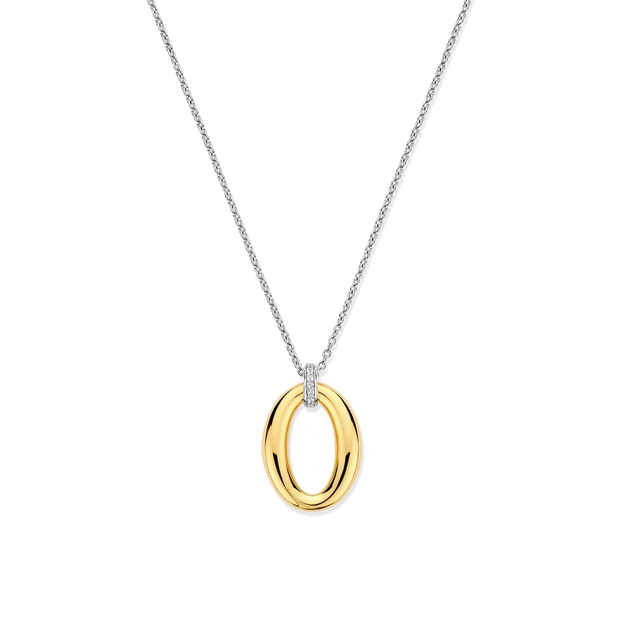 Pendentif argent 2 tons (blanc et jaune), zircons incolores - 34091ZY - Ti Sento