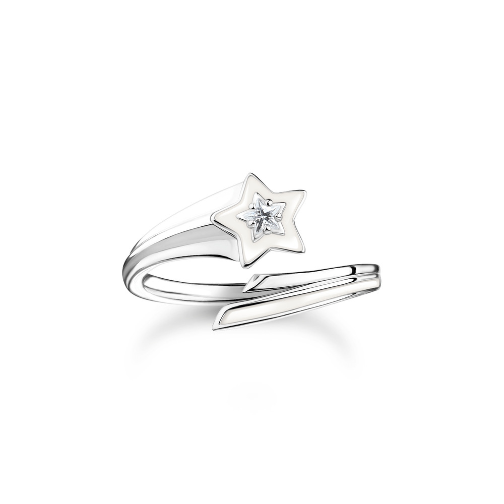 Bague étoile, argent, zircon, émail blanc - TR2443-041-14-52 - Thomas Sabo