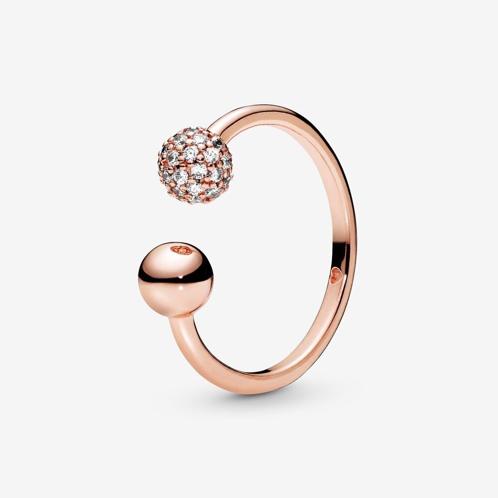 Bague ouverte sphère polie en pavé, cz, rose - 188316CZ-52 - Pandora