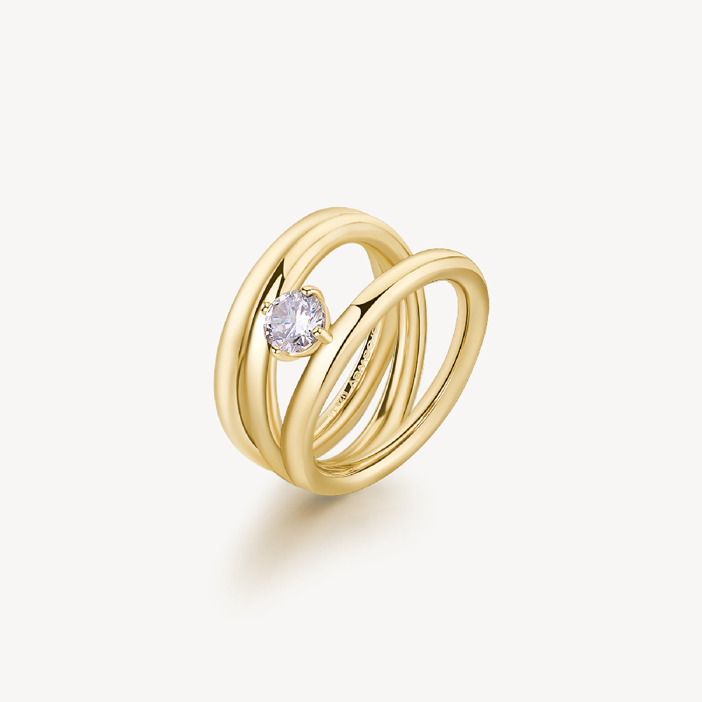 Gold-plated stainless steel ring with a clear zircon