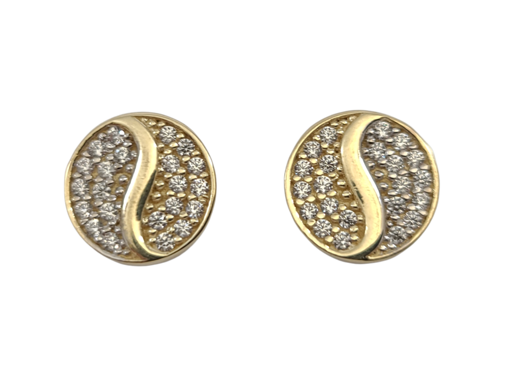 Fixed earrings yin-yang 2 tone gold (yellow/white), zirconias - EOZ-1314-2T - Exclusivity