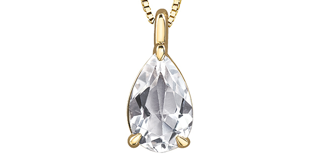 Pendentif solitaire, or jaune 10 carats, topaze blanche - 20098 - Corona