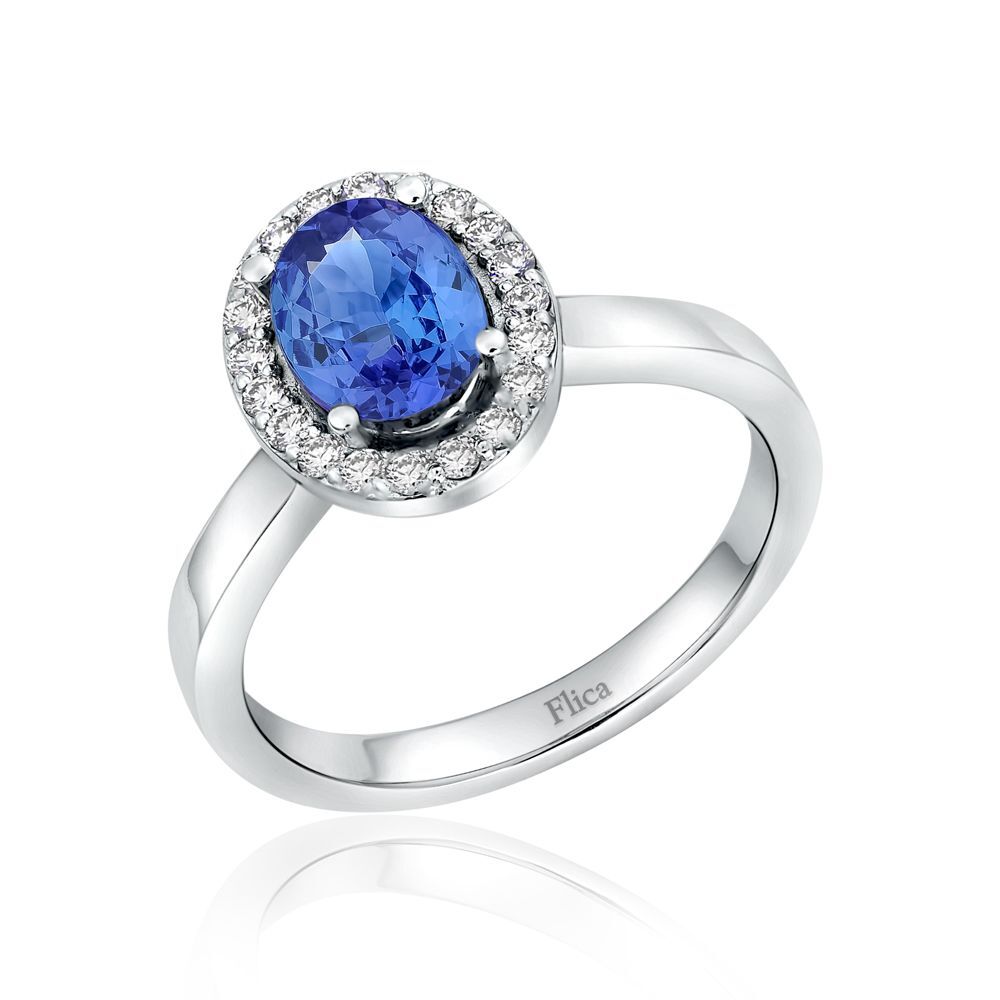 Bague or blanc, tanzanite, 23 pts dia tot 