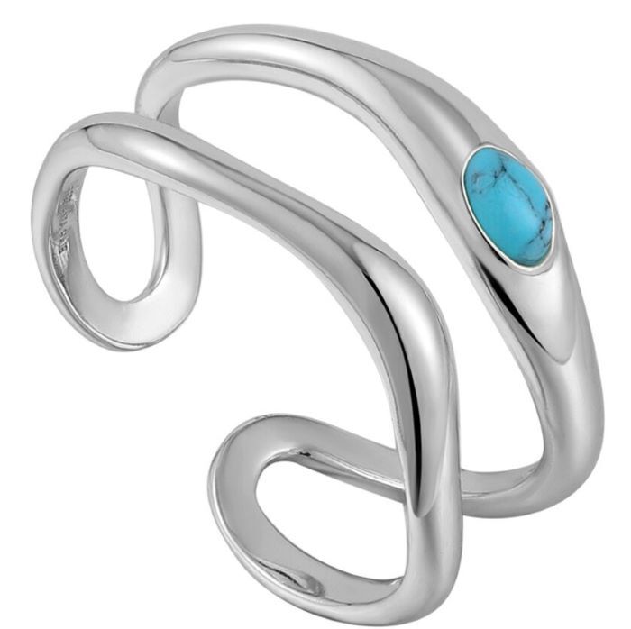 Bague ajustable argent rhodié, turquoise - R044-03H - Ania Haie