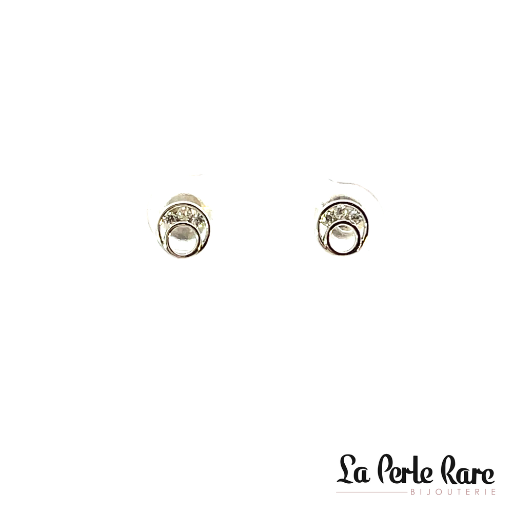 Boucles d'oreilles fixes rondes, or blanc 10 carats, zircons incolores - EOZ-736-B - Exclusivités