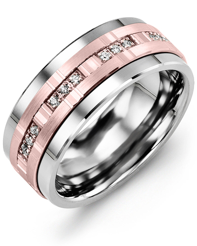 Tungsten Ring, 10-Karat Rose Gold, Total 12 Points of Diamonds, 9 Millimeters - MJA910TP-12R - Madani