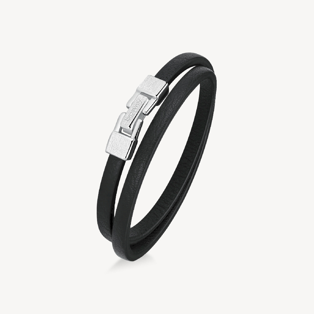 Bracelet double, cuir noir, acier inoxydable - BIK137 - Brosway Italia