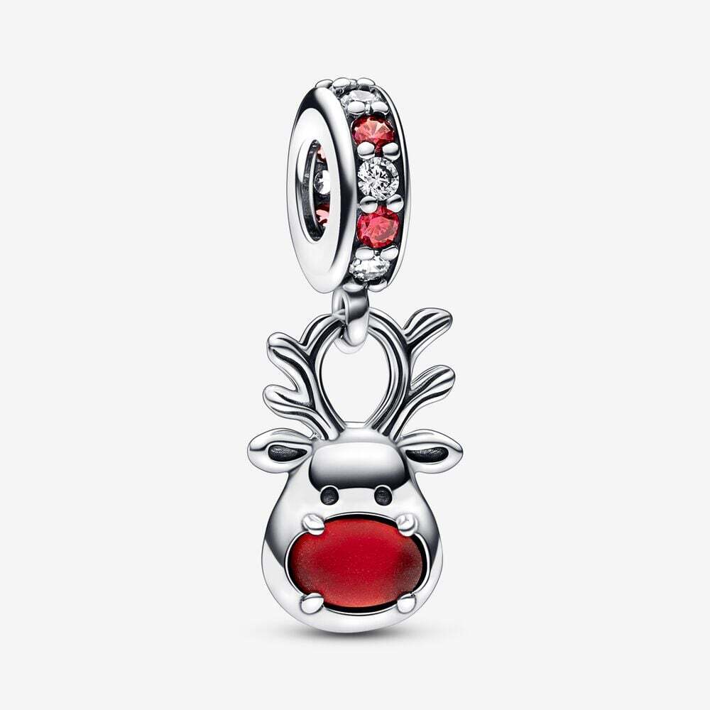 Bille renne au nez rouge, argent, verre de murano rouge, zircons multicolores - 792330C01 - Pandora