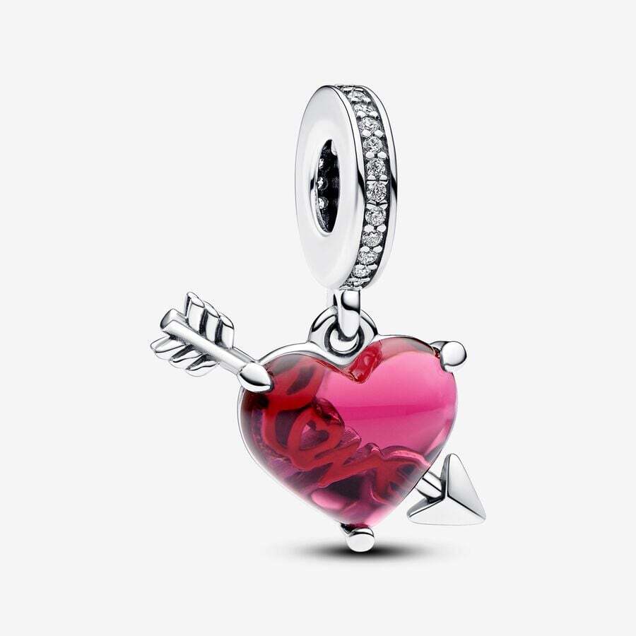 Heart and Arrow Bead, silver, red Murano glass, cubic zirconium - 793085C01 - Pandora