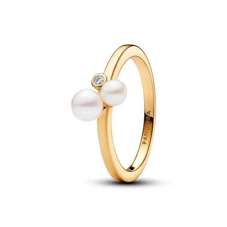 Ring with Unique Metal Blend Plated in 14k Gold, Freshwater Pearls, Cubic Zirconia - 163156C01-52 - Pandora