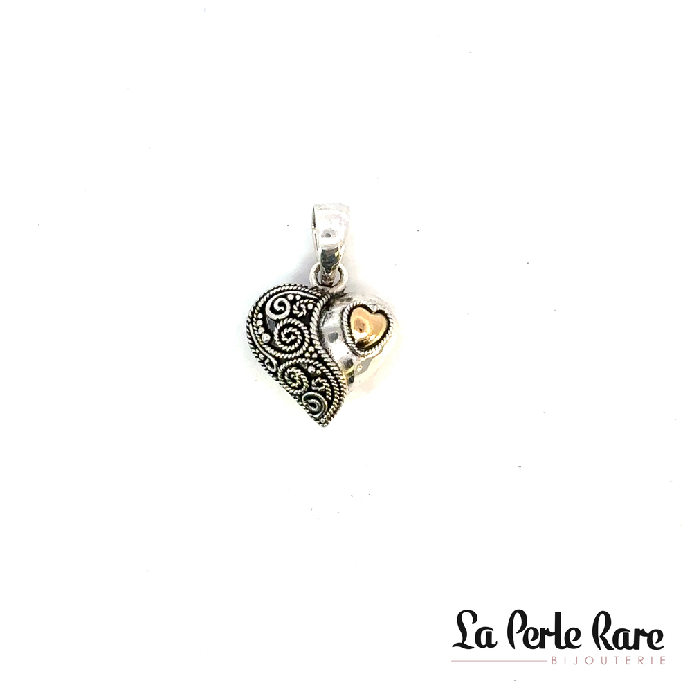 Pendentif coeur, argent, or jaune - PE078GL - L'aventurine