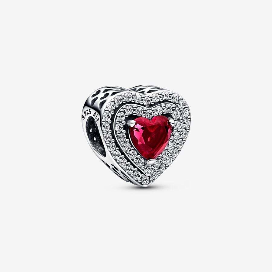 Bille cœurs scintillants, cristaux rouges, zircons, argent. - 799218C02 - Pandora