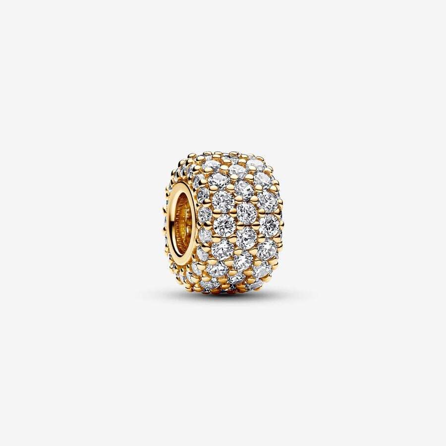 Three-row sparkling pavé bead, Pandora Shine, cubic zirconium - 762820C01 - Pandora