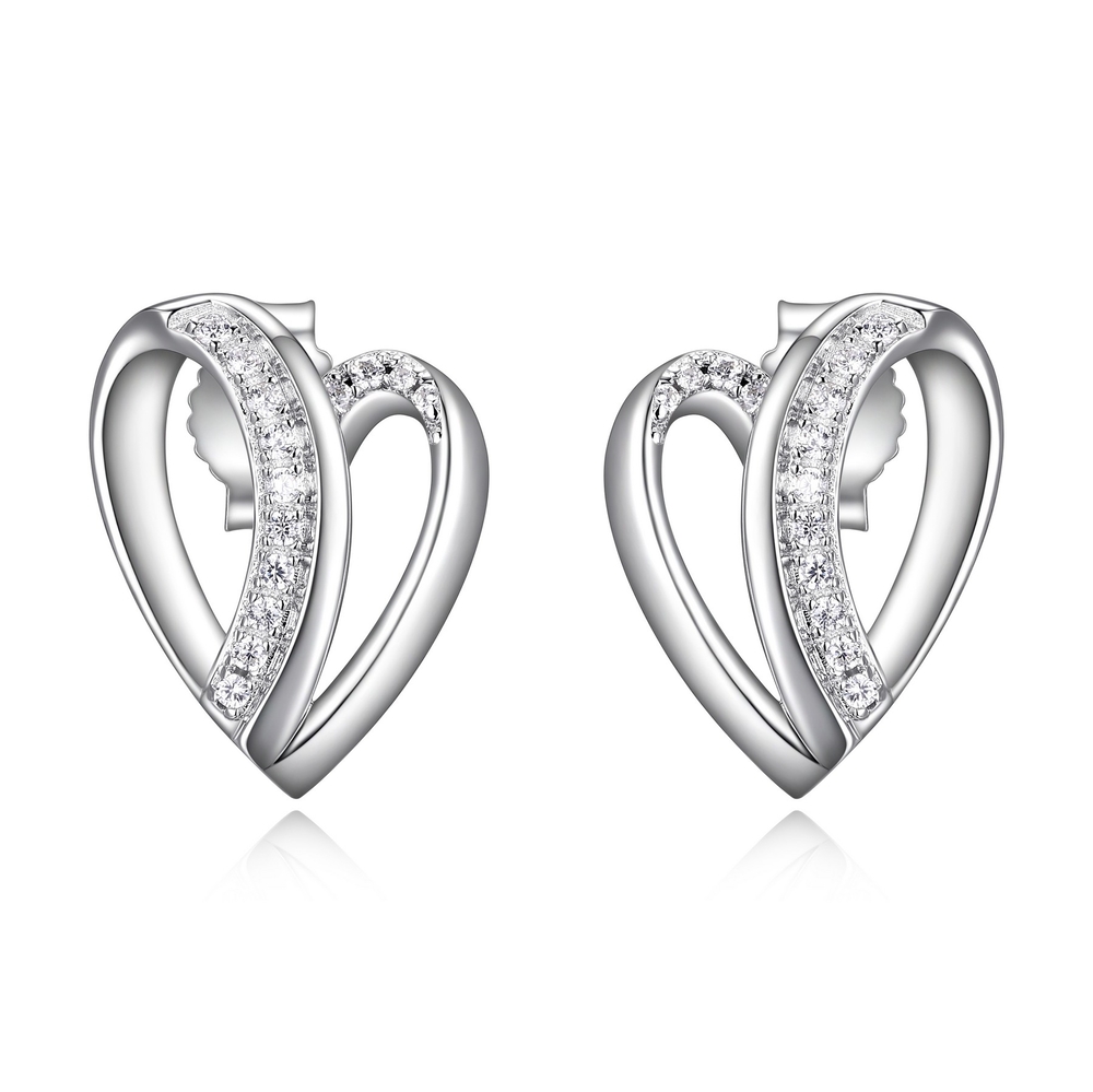 Silver heart fixed earrings, cz - R2LCEY0058 - Elle